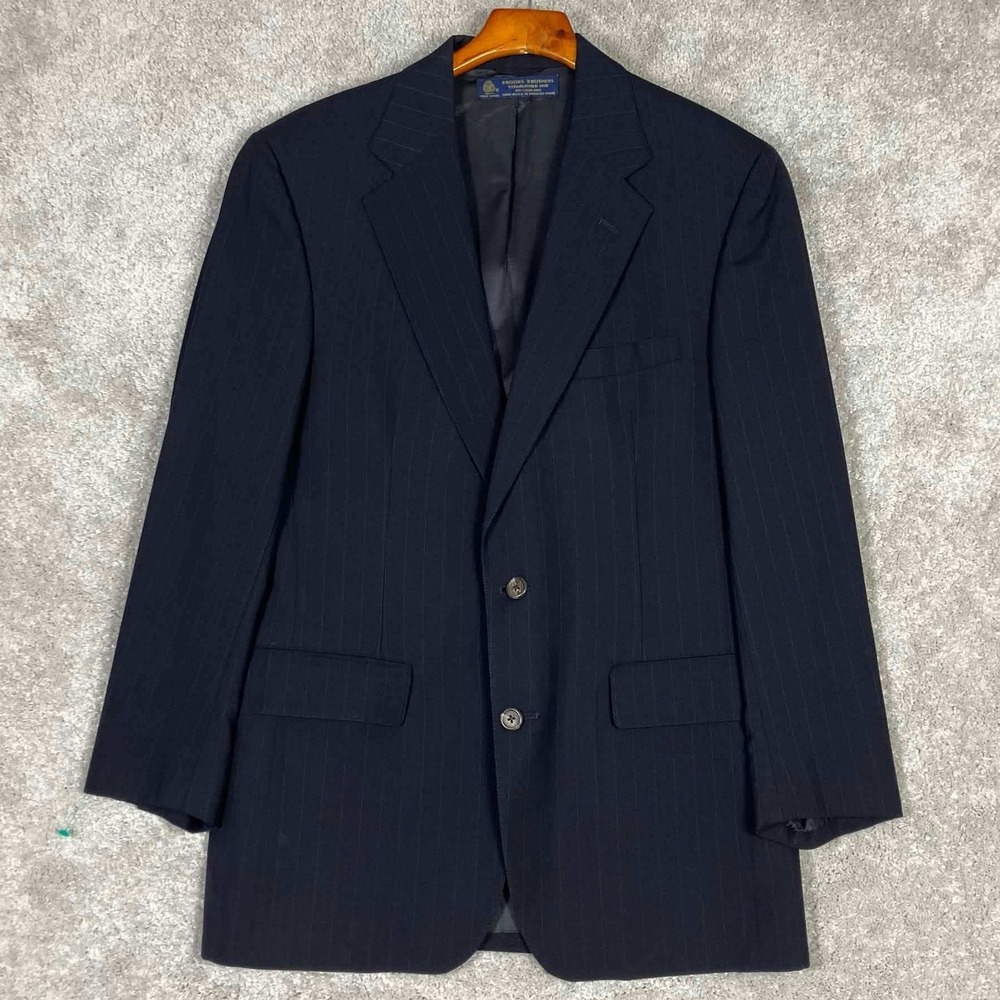 VTG Brooks Brothers Black Pinstripe Wool Blazer‎ 39R USA Union Made